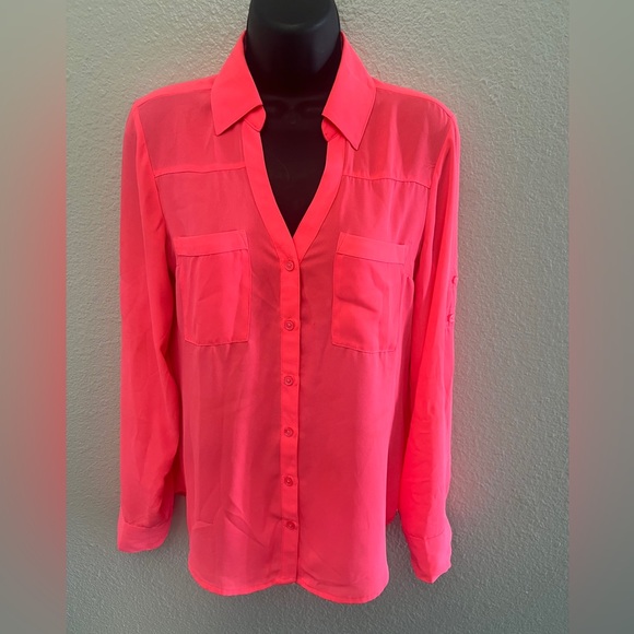 Express Tops - Express Vibrant Pink Button-Down Shirt